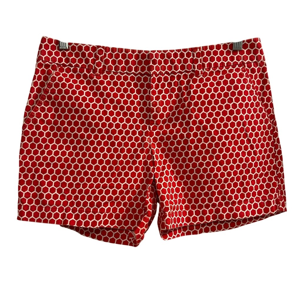 Tommy Hilfiger Women Red White Hexagon Print Tailored Shorts Size 4